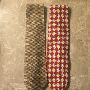 Johnston & Murphy Gold/Brown Woven Tie and Red Geometric Silk Tie